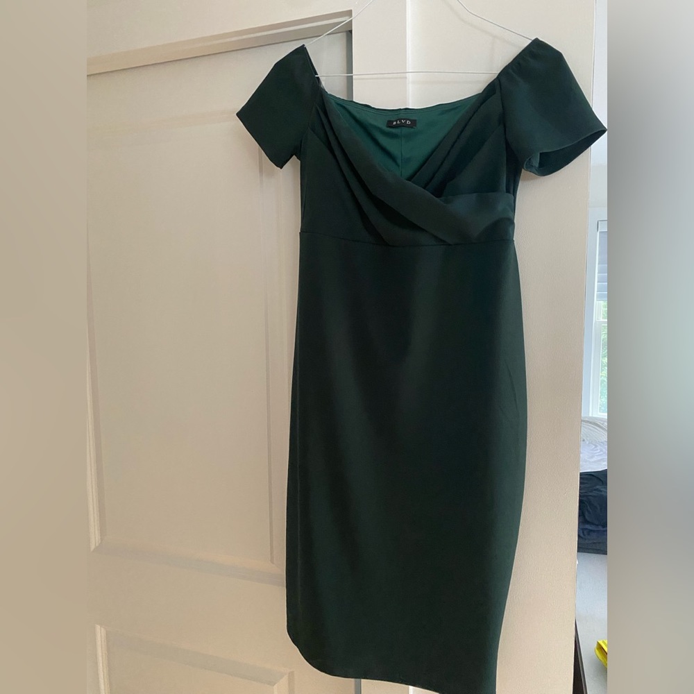 Forest Green Solid Off Shoulder Maternity Fitted Dress